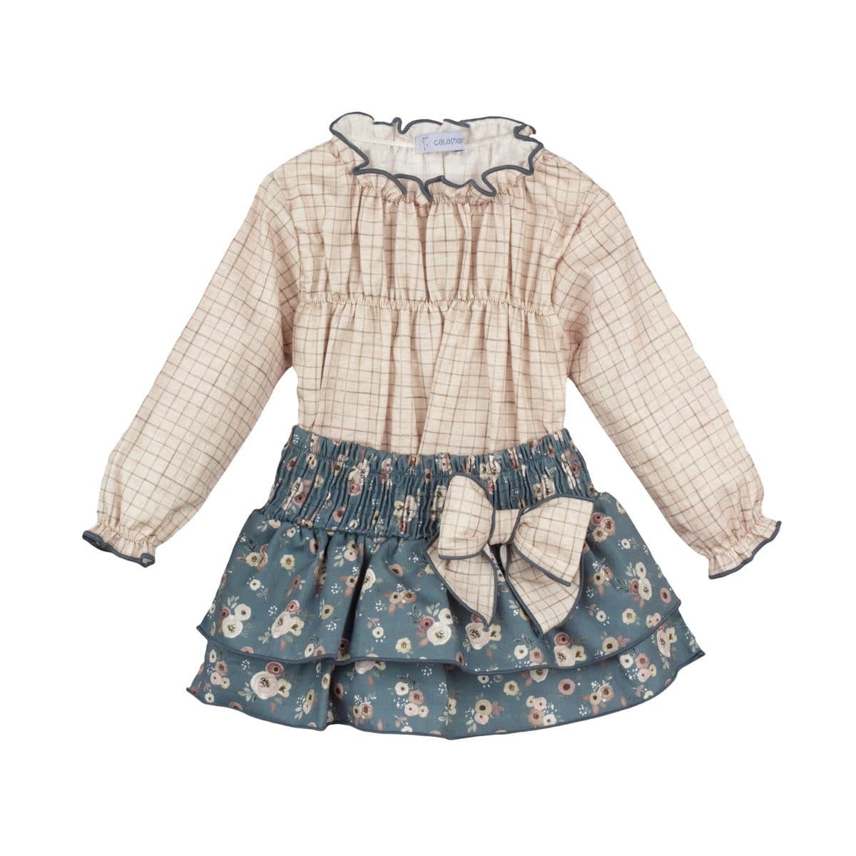 Conjunto 2 piezas: Blusa M/L + Falda (Azul)
