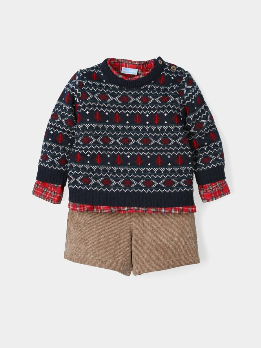 Conjunto 3 piezas: Camisa M/L + Jersey M/L + Pantalón corto (Marino)