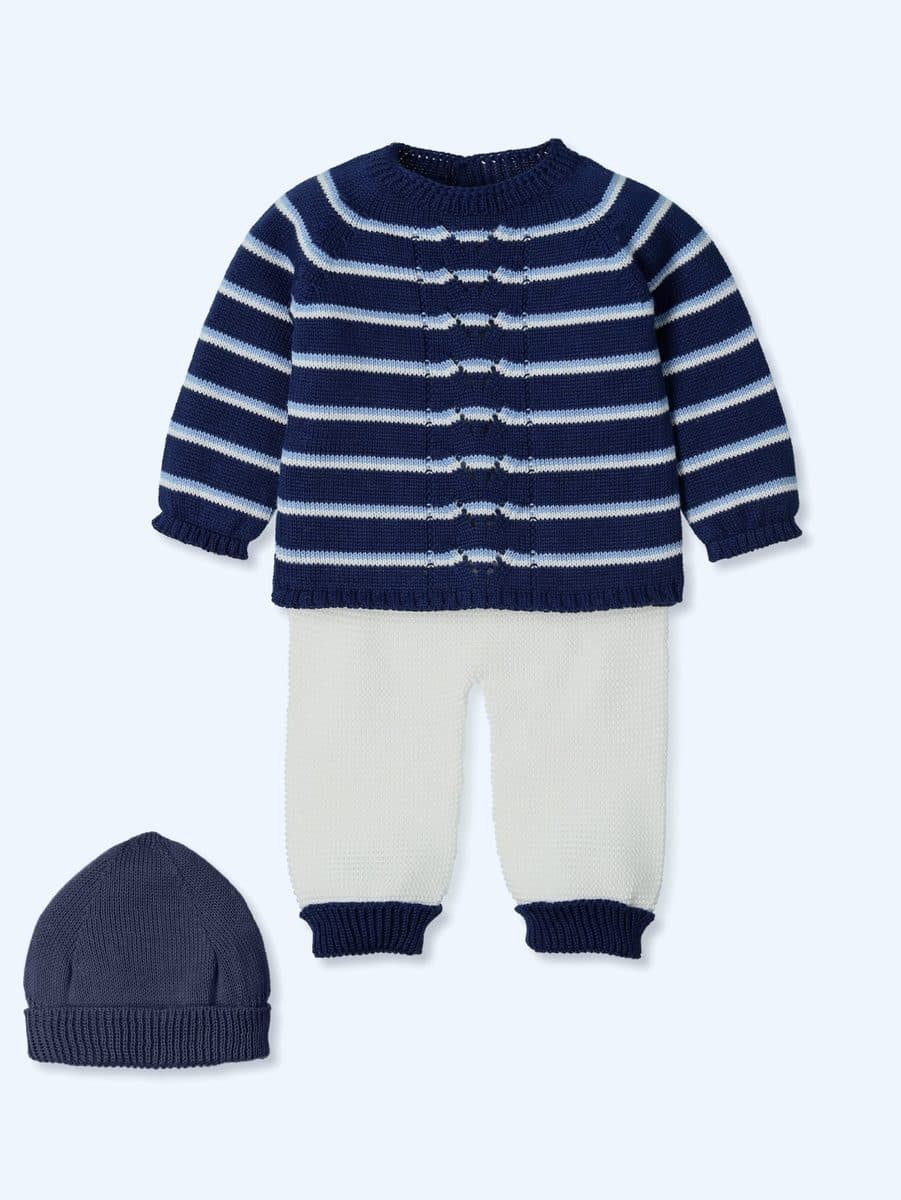 Conjunto 4 piezas: Jersey M/L + Polaina + Patucos + Gorro (Marino)